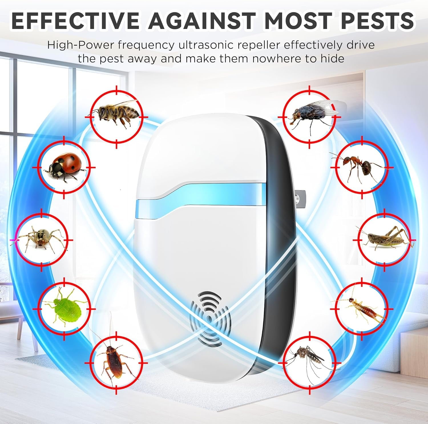 (2026 Upgraded) Ultrasonic Insect & Pest Indoor Repeller - Stronger Driving Force, Repellent for Mouse, Rats, Roaches, Bugs, Ants, Spiders, Silent Home Plug-In Control Device (6 Pack)