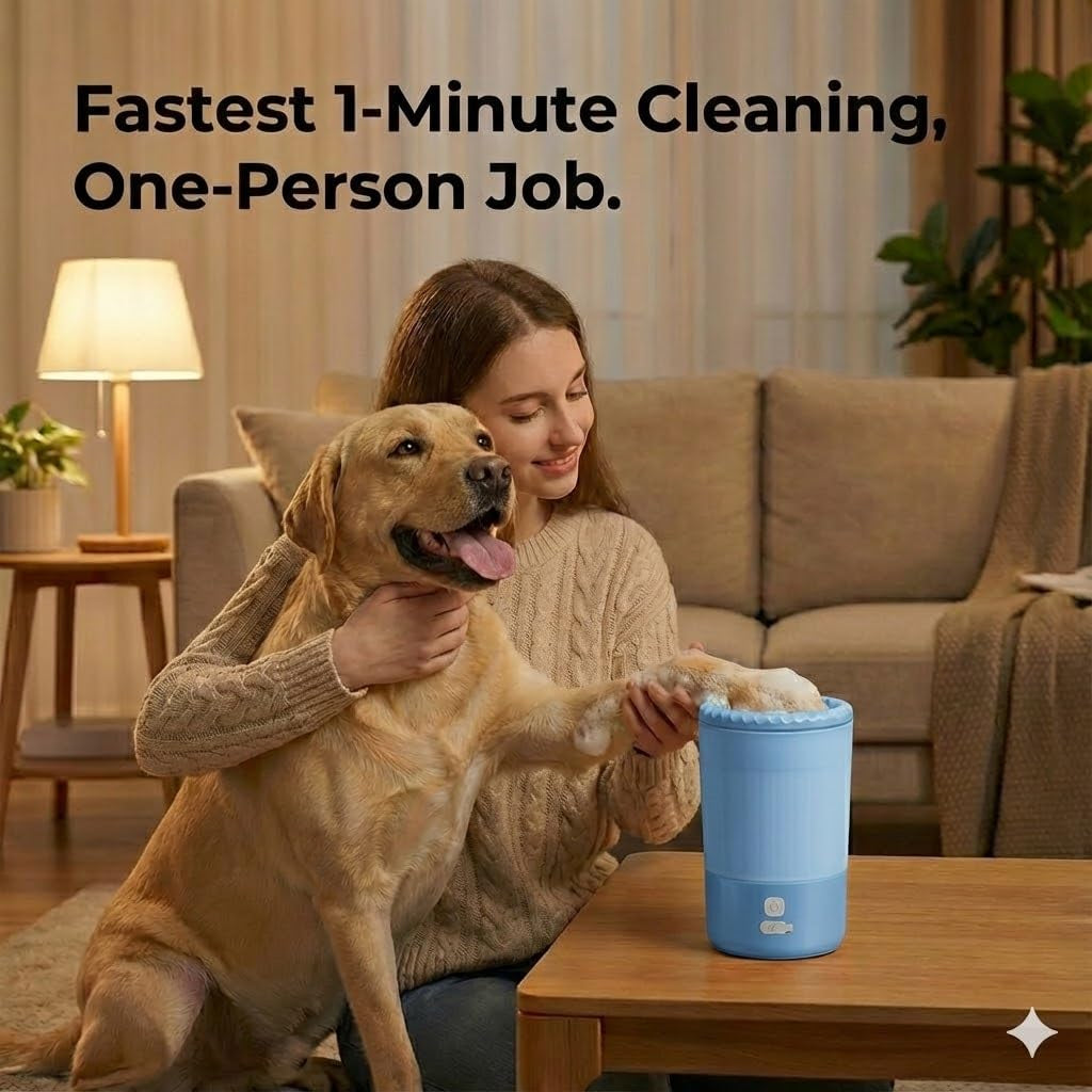 Professional Pet Paw Cleaner Cup & Electric Dog Paw Washer Waterproof – Mud-Buster Style Cleaner for Small, Medium & Large Dogs & Cats – Automatic & Manual Dog Foot Cleaner Cup for Muddy Paws (Blue)