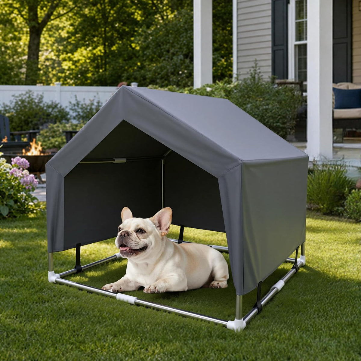 Outdoor Dog House Tent, Stainless Steel Frame Dog Shade Shelter, Medium Dog
