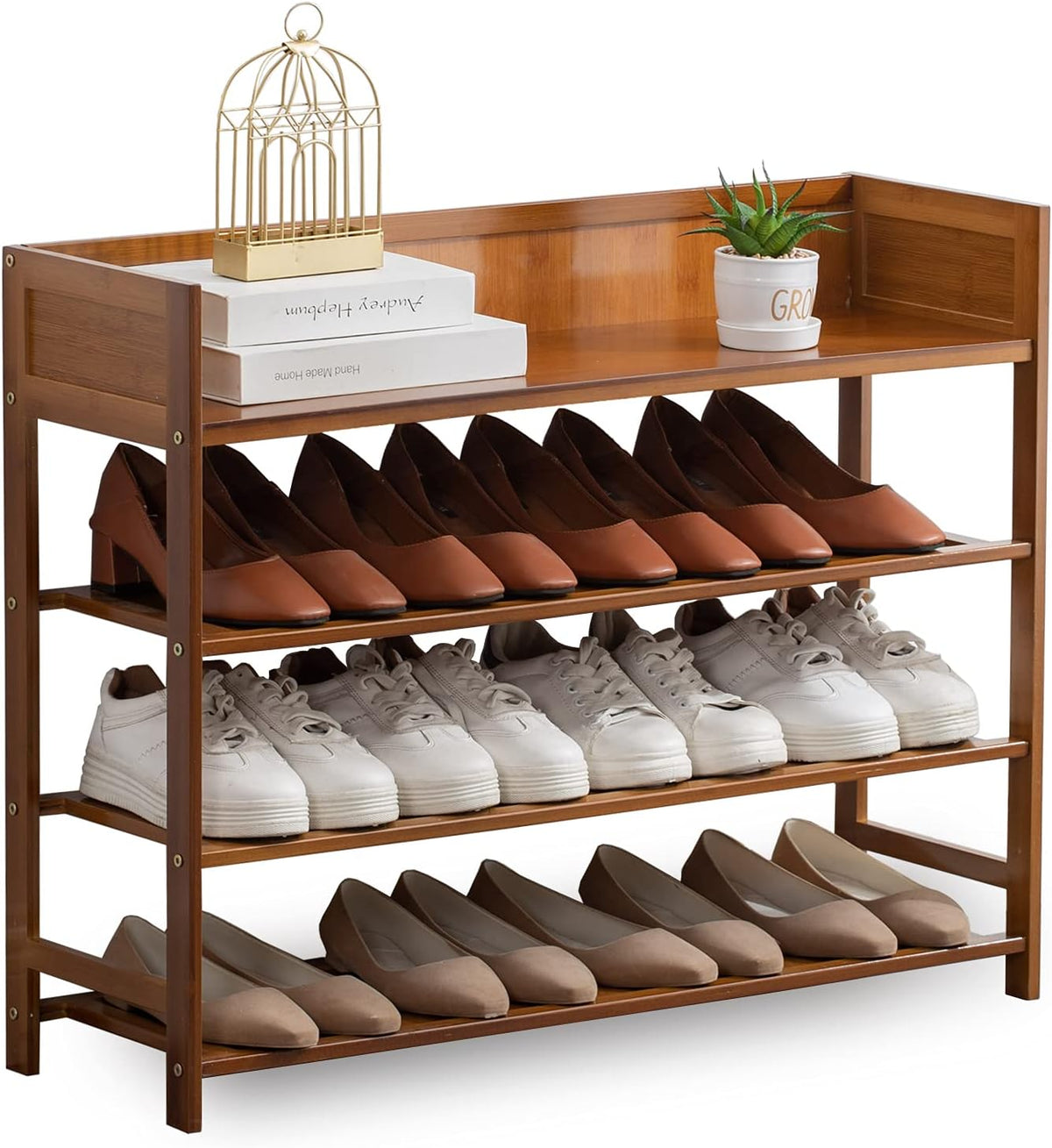 Latifolia Bamboo Shoe Rack, 4-Tier Shoe Rack Organizer for Entryway, Living Room(Brown, 31.40''L)