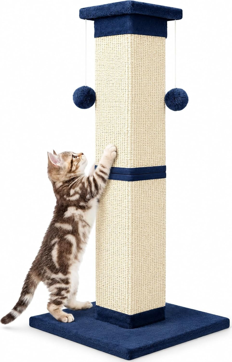 Cat Scratching Post 33 Inch Nature Sisal Scratch Post for Indoor Cats, Large Cat Scratcher Protect Your Furniture, for All Breeds Blue