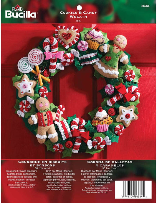 Bucilla Cookies and Candy Felt Applique Wreath Kit, 15 In