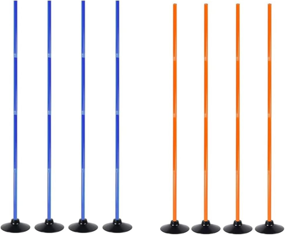 8 Pack Soccer Agility Training Poles, 5 FT Speed and Agility Training Equipment for Football/Basketball/ Dog Practice, Bending Poles for Horses with Rubber Bases and Carry Bag(4 Pcs Blue+4 Pcs Orange)