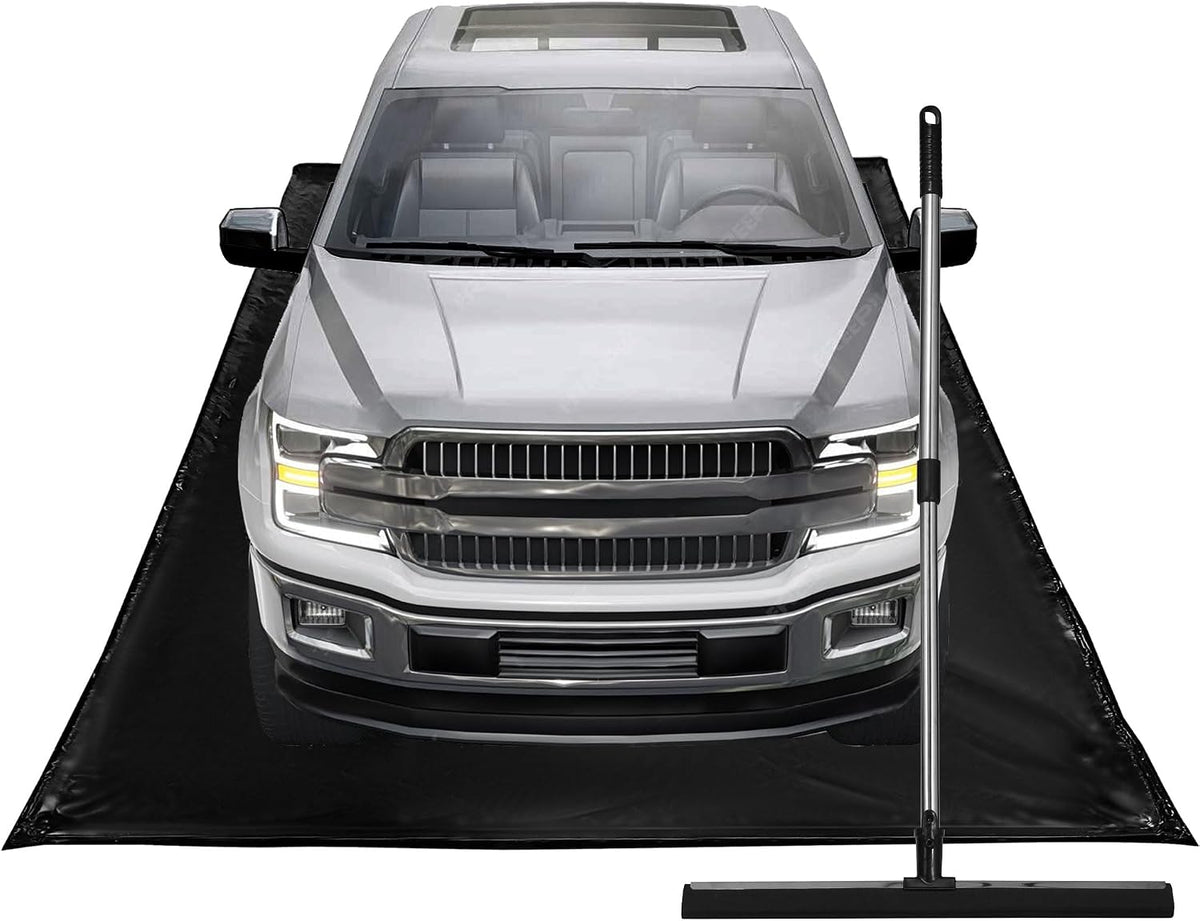 Waterproof under Car Garage Floor Containment Mat with Squeegee for Snow Rain Mud Oil Protection 7'9" X 18'