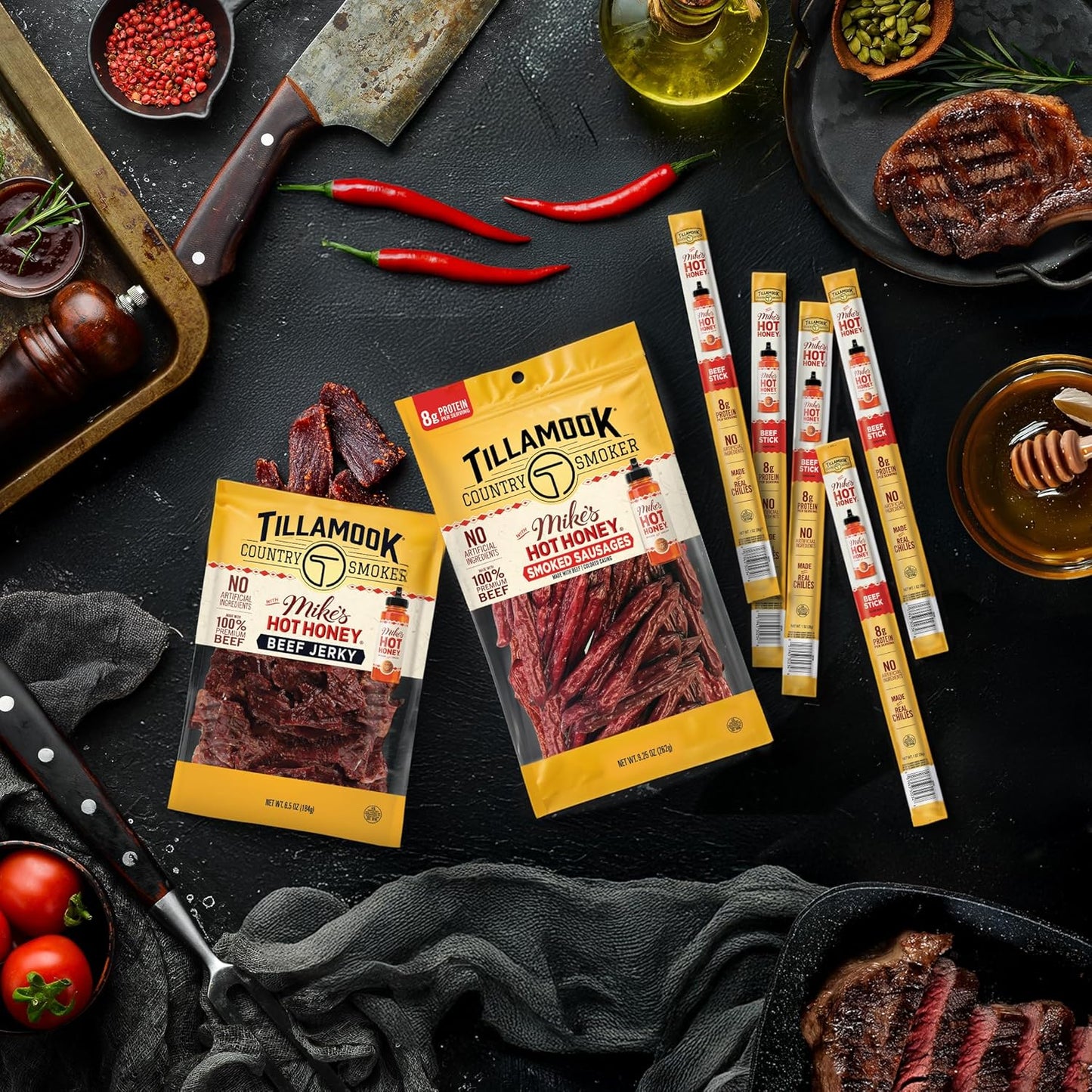 Tillamook Country Smoker 100% Premium Beef Smoked Sausage, Mike'S Hot Honey, 3.6 Ounce, Real Hardwood Smoked Sausages, Low Carb, High Protein, Ready to Eat Sweet & Spicy Snack