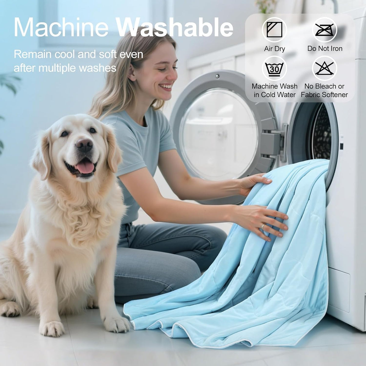 Premium Q-MAX>0.4 Cooling Dog Blanket, 30"×40", L, Blue