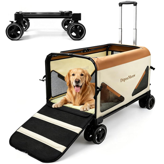 Large Pet Stroller - Large Dog Cat Wagon with Ramp, up to 66Lb