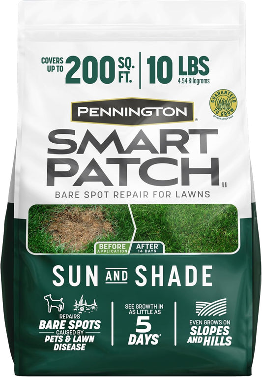 Pennington Smart Patch Grass Seeds for Lawn, Sun and Shade Lawn Grass Repair Mix, 10 LB