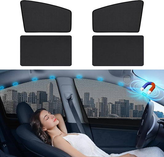 Aokway Magnetic Car Window Shades, Mesh Window Covers for Camping, UV Protection Car Curtains for Front & Rear Sunshade for Car Window Baby, Universal Fit for Baby & Drivers (4Pcs)