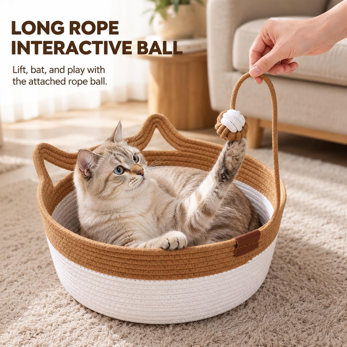 Large Instinct Basket Stimuli Cat Bed, Handwoven Cotton Rope Cat Basket