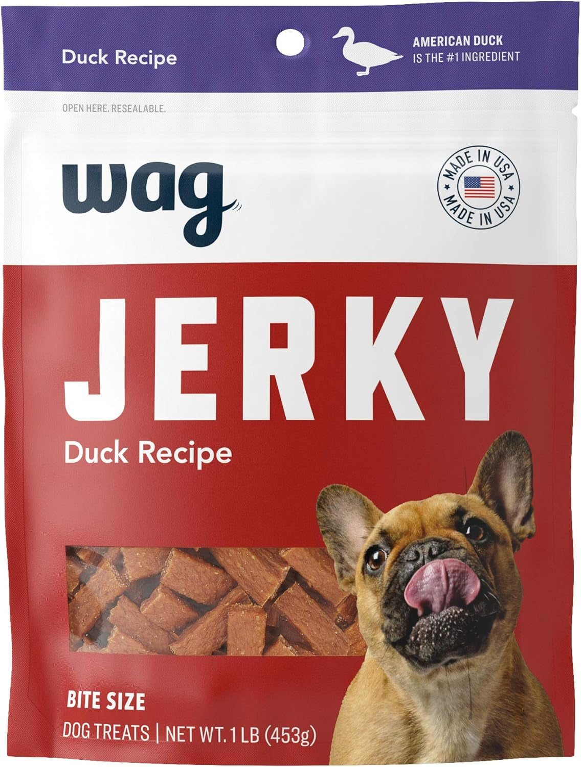 Amazon Brand - Wag Soft & Tender American Jerky Dog Treats – Duck Bites, 16 Ounce (Pack of 1)