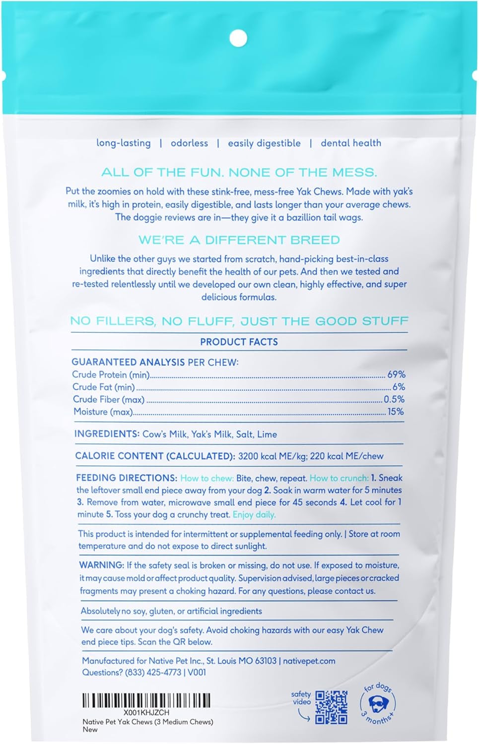 Native Pet Yak Cheese Himalayan Dog Chews - Long Lasting Dental Sticks for Medium Breeds – 100% All Natural Himalayan Yak Chews for Medium Dogs – Cheese Bone for Aggressive Chewers - 3 per Pack