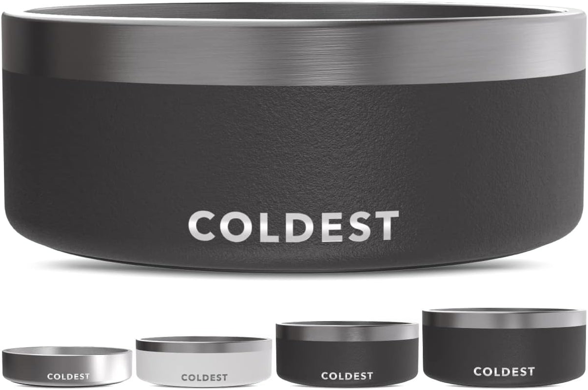 Coldest Dog Bowl - anti Rust Metal, Non Slip, 3 Layers Insulated Stainless Steel Dog Bowls - Spill Proof & Heavy Duty - Water Bowl for Dogs, Cats & Pets, Dish Washer Safe (64 Oz, Stealth Black)