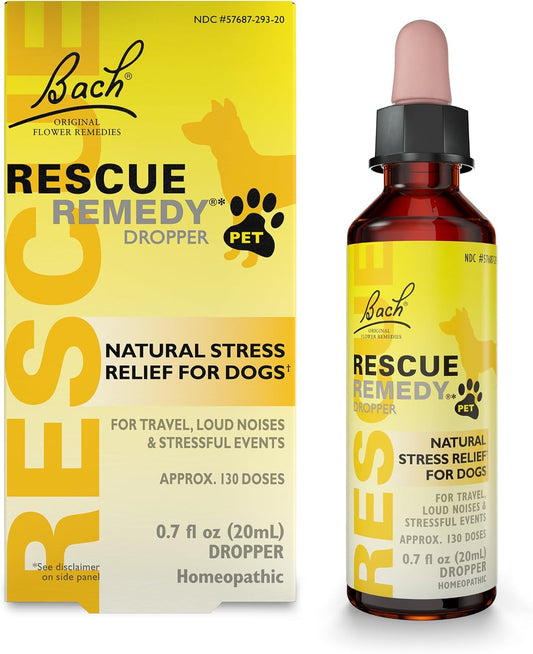 RESCUE Remedy Pet Dropper for Dogs - 20 Ml - Stress & Tension Support for Dogs with Bach Natural Flower Essences - Sedative-Free, Homeopathic Liquid Formula - for All Breeds, Ages & Weights