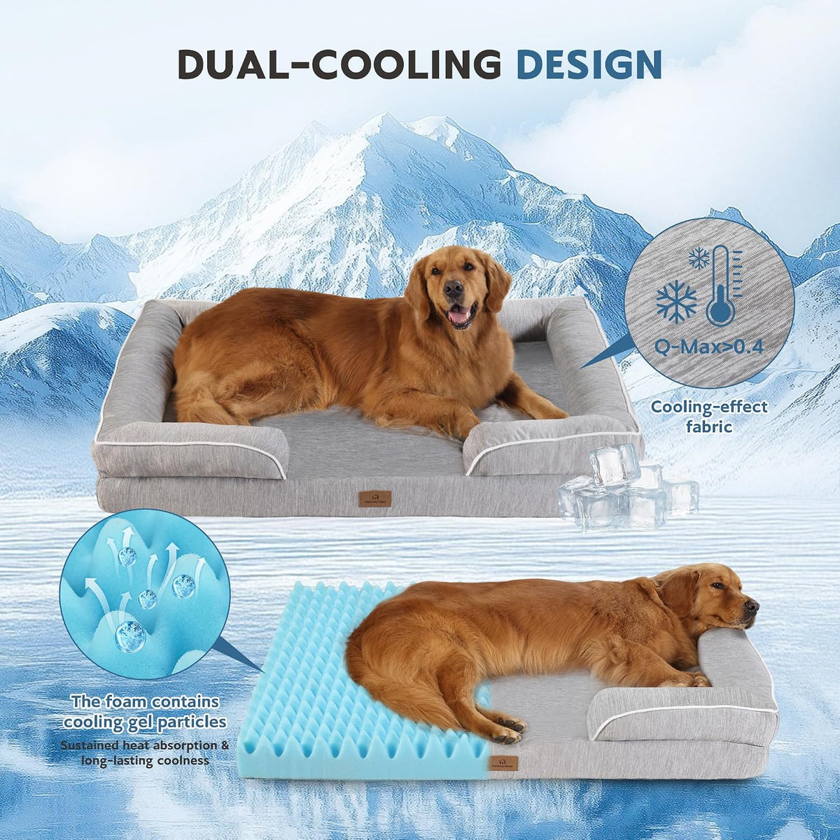 Cooling Dog Bed,Dual-Cooling Design,Q-Max >0.4 Cool Pet Beds for Large Dogs