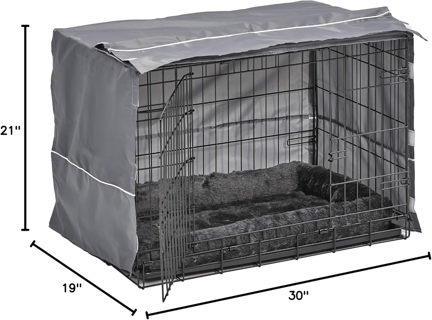 Midwest Homes for Pets Double Door 30-Inch Dog Crate Kit, Bundle Includes a Two-Door Cage, Matching Gray Bed and Crate Cover, for Medium-Sized Breeds