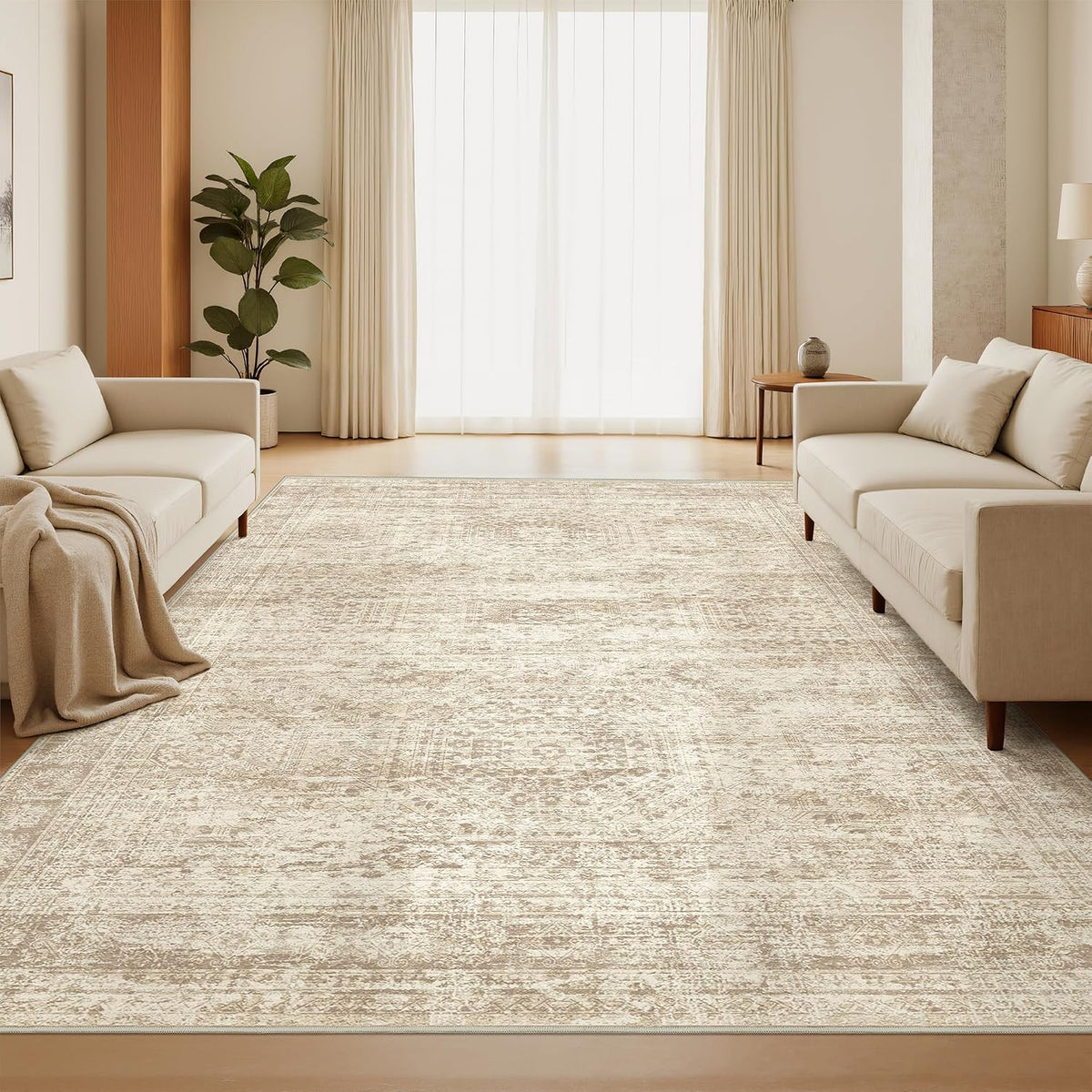 5X7 Area Rugs for Living Room,Large Washable Rug,Beige