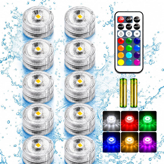 Mini Submersible LED Lights,Small Waterproof LED Tea Lights Candle with Remote Battery Led Operated,Rgb Color Changing for Vase Home Party Wedding Table Centerpieces Fountain Halloween Lantern