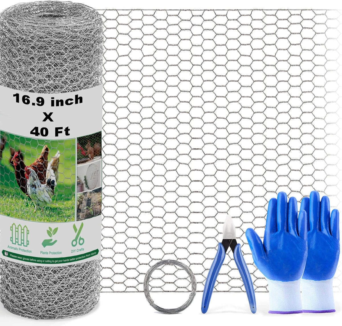 Chicken Wire Fencing Mesh, 16.9 Inch X 40 Feet Metal Floral Chicken Wire Fence for Crafts Poultry Garden, 0.6 Inch Hexagonal Galvanized Hardware Cloth Netting for Chicken Coop Barrier Rabbit Cage
