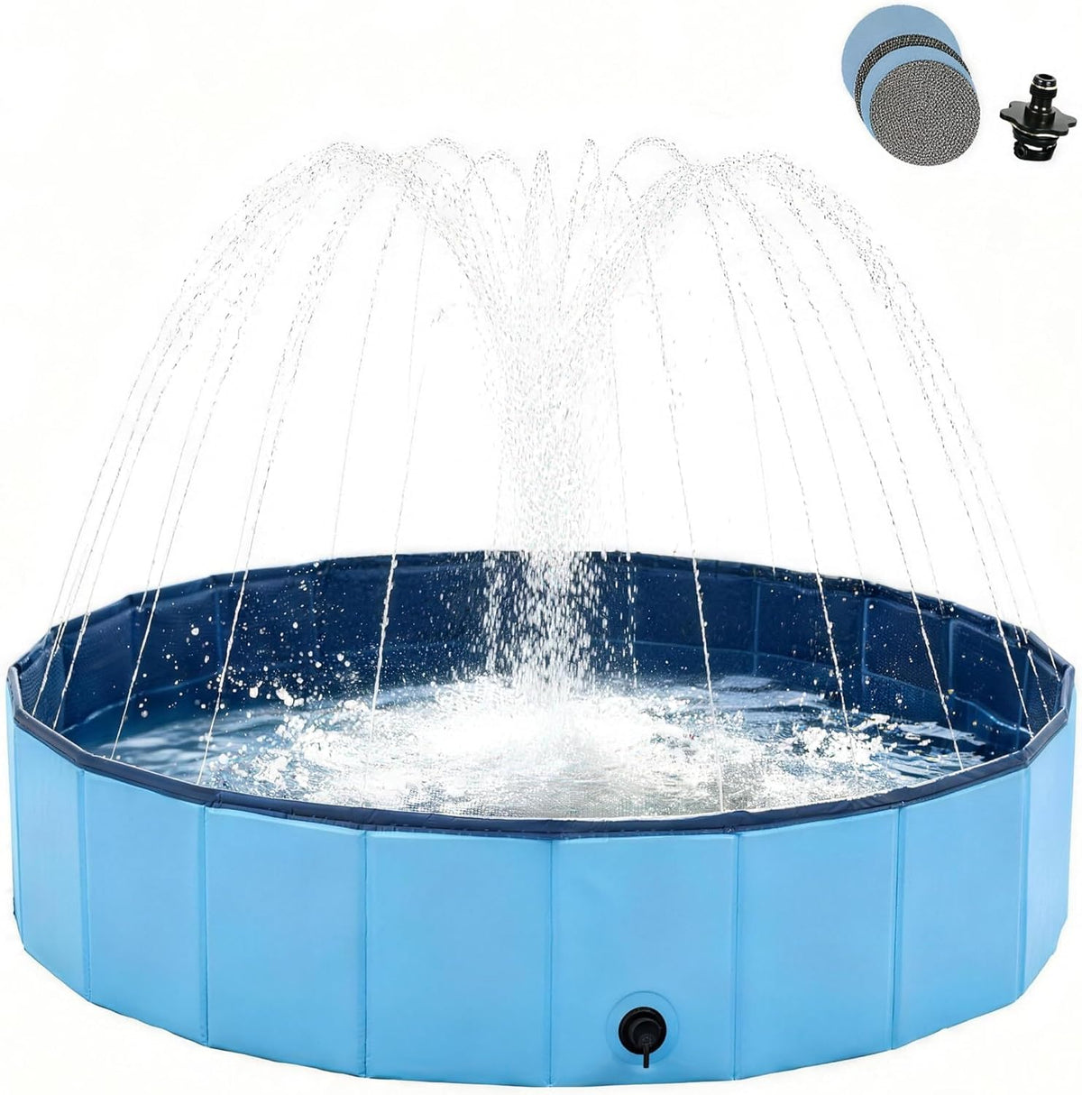 Large Foldable Dog Pool with Sprinkler, Outdoor Collapsible Non-Slip Swimming Pool,Portable PVC Pet Bathing Tub for Pet,47 * 12"