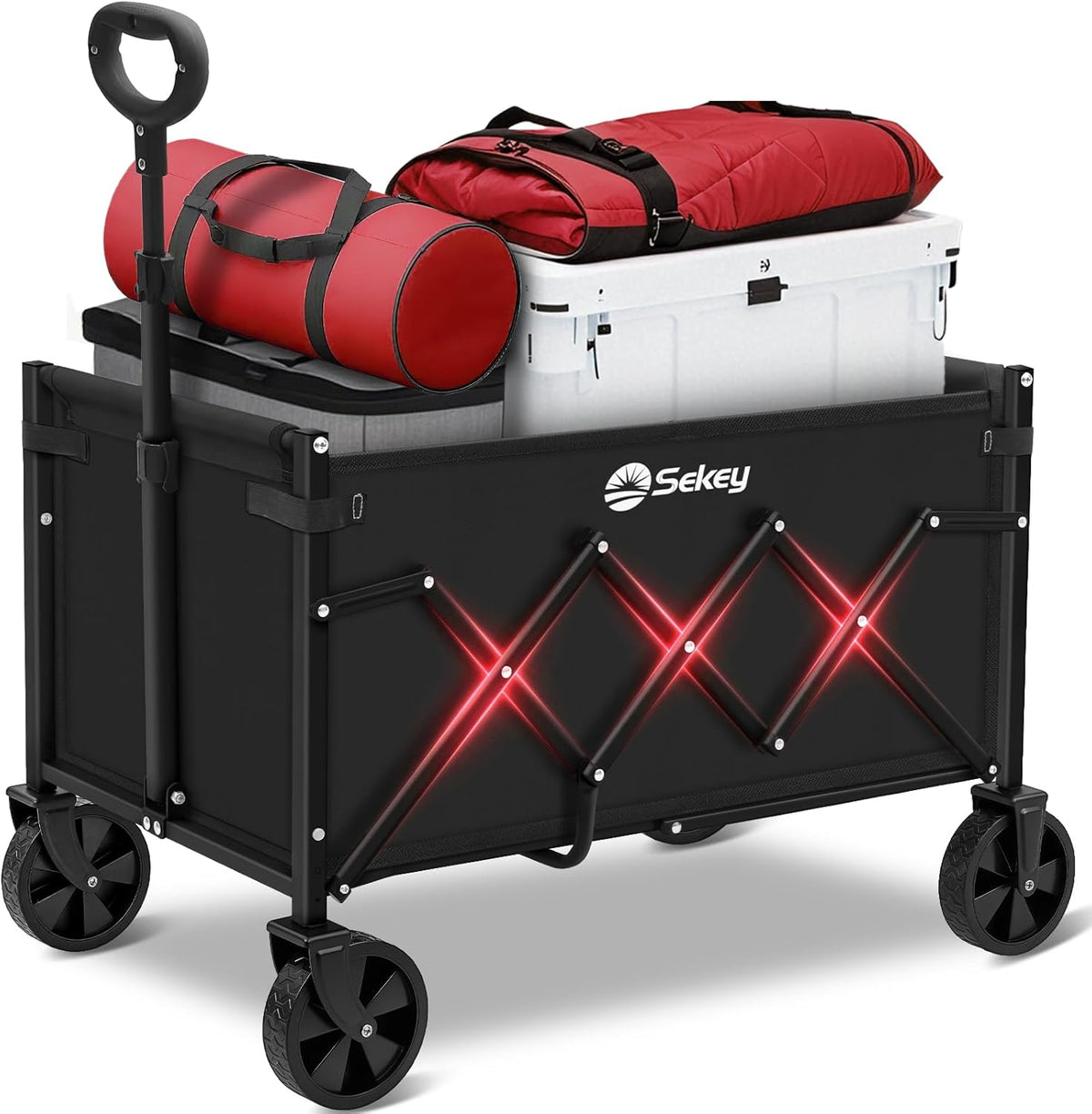 Sekey Lightweight Collapsible Wagon, 220 Lb Capacity, Quick-Fold Cart