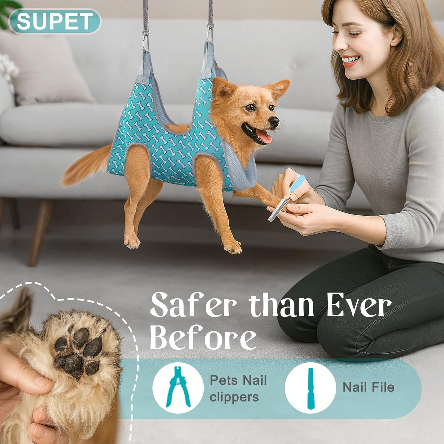 Supet Dog Grooming Hammock Harness for Dogs Cats, Relaxation Pet Nail Clipper Hammock, Restraint Dog & Small Animal Leashes Sling for Groomingk for Nail Trimming (Coral Blue, S)