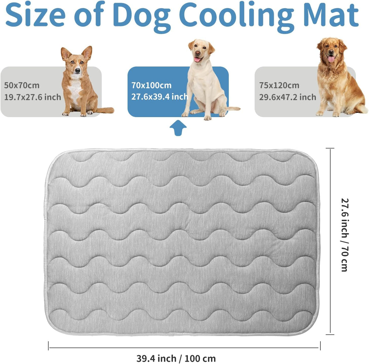 Extra Large Dog Cooling Mat,39.4''*27.6'' Washable Cooling Pet Pad, Q-MAX>0.45,XL Portable Kennel Puppy Bed for Summer,Non Slip Sleeping Blanket Pet Pads (Grey,100L X 70W Cm)