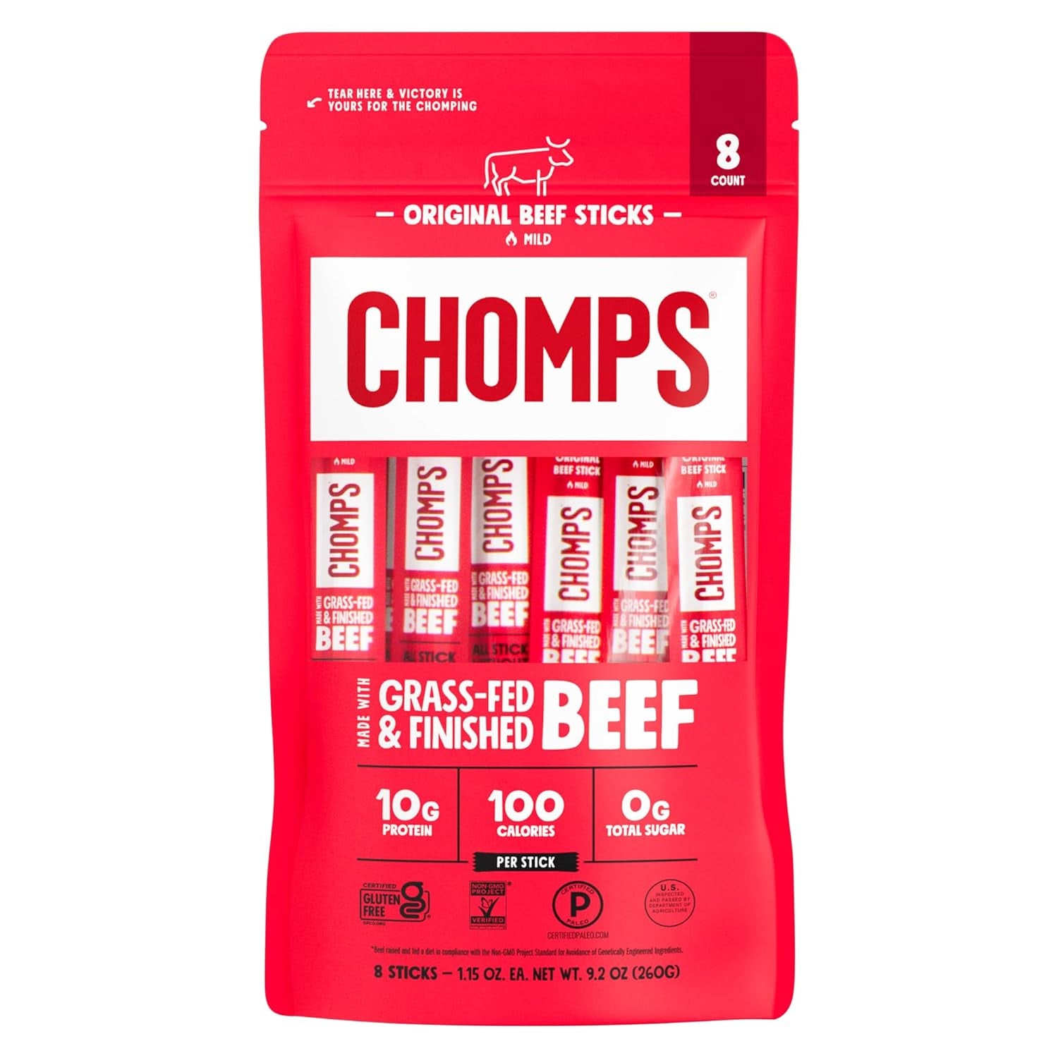 Chomps Original Beef Jerky Snack Sticks, 8Pk