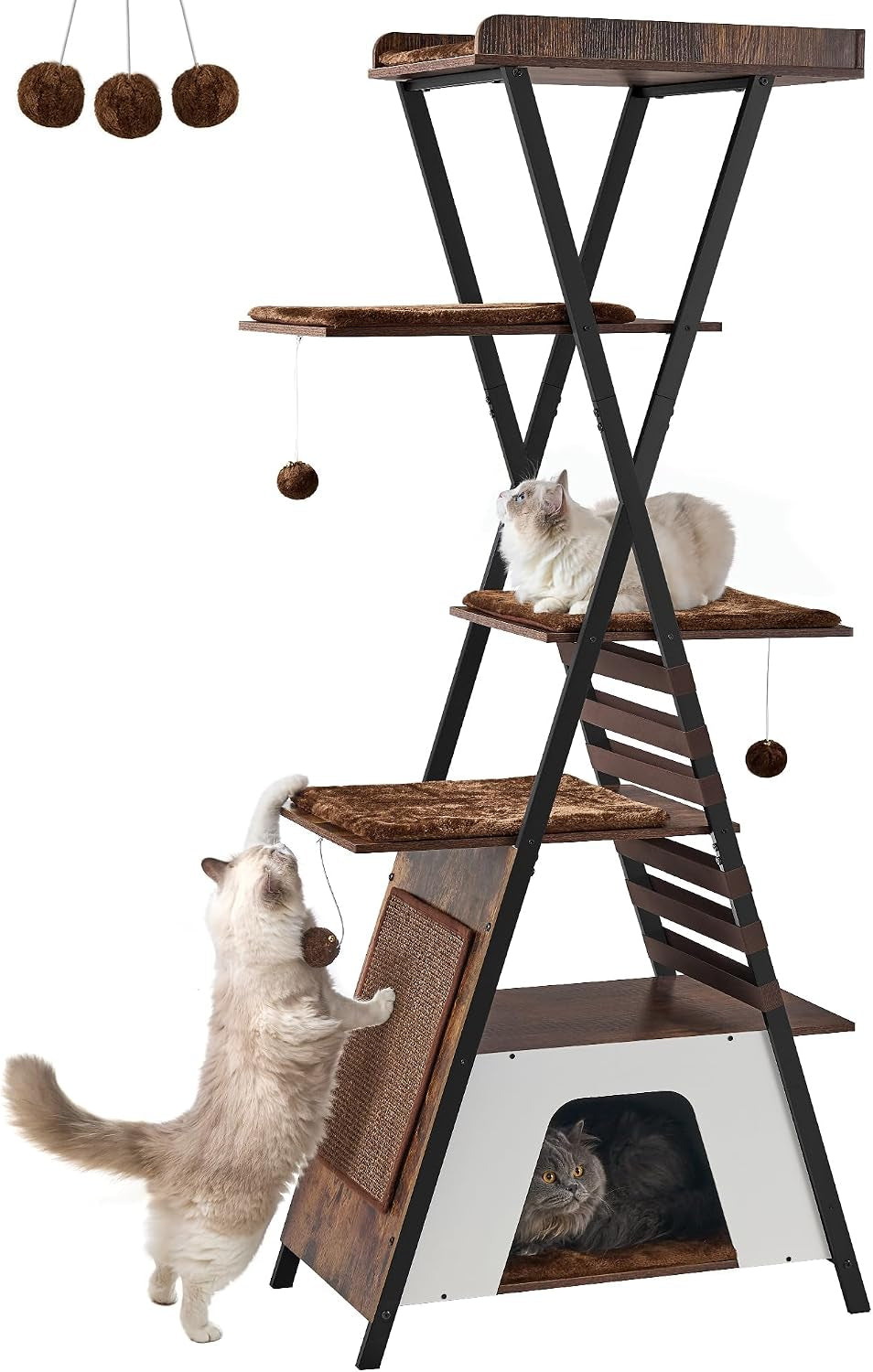Fourfurpets 72.4" Modern Cat Tree for Indoor Cats, Multi-Level Cat Condo