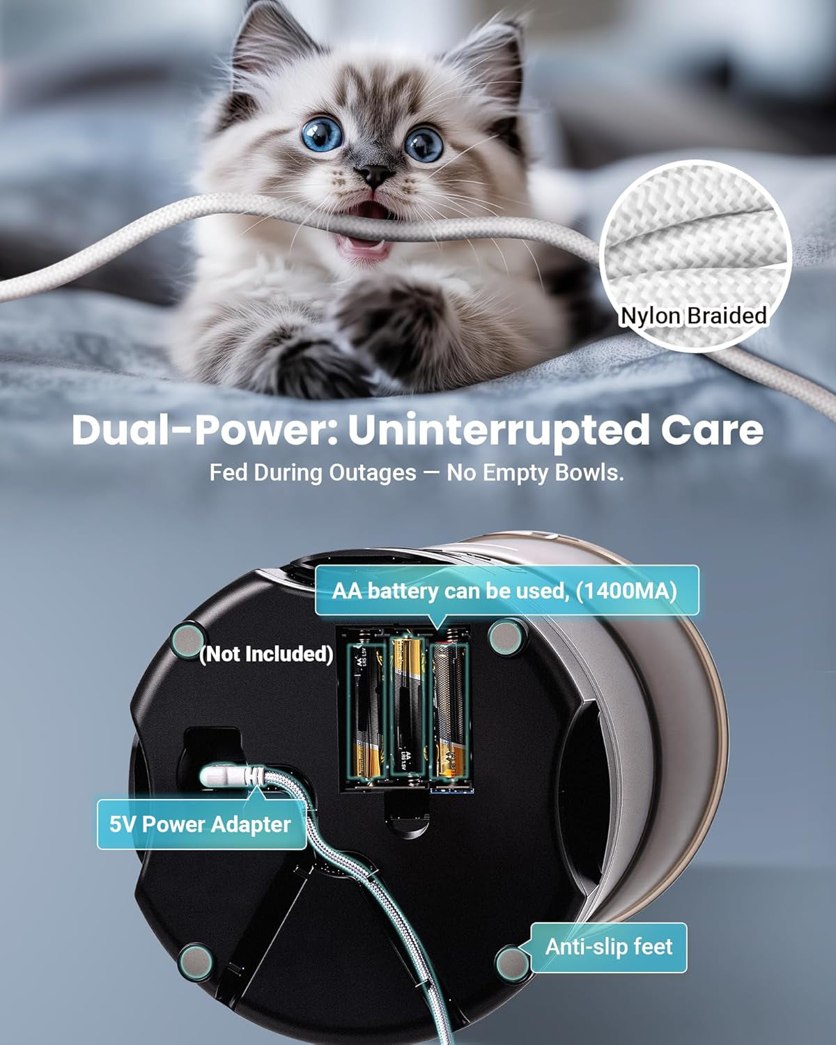 Automatic Cat Feeder for 3 Cats, 6L/25 Cups Smart Wifi Pet Feeder, Strong Anti-Jam System, Dual-Effect Desiccant Cat Food Dispenser, with 10S Voice Recorder for Cats and Small Dog(Black)