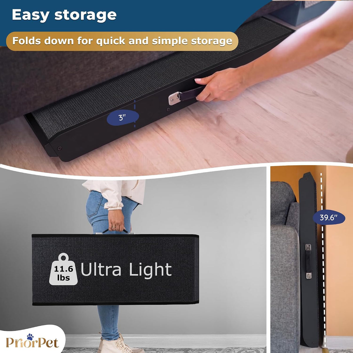 Dog Ramp for Couch – Non-Slip, Sturdy Build Foldable Wooden Dog Ramp – Supports up to 200 Lbs – 7 Adjustable Heights (14" – 20.5") – Enhanced Stability – Birchwood Pet Ramp for Small Dogs – Black