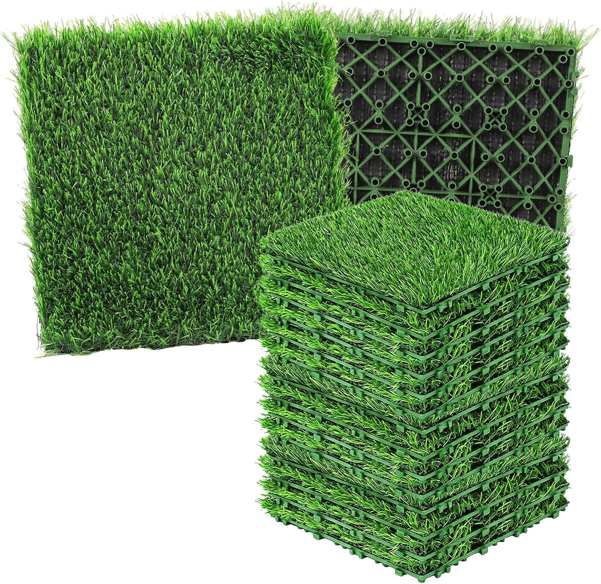 GOESWELL Interlocking Grass Tiles 12X12 Inch 16 Pack Drainage for Patio