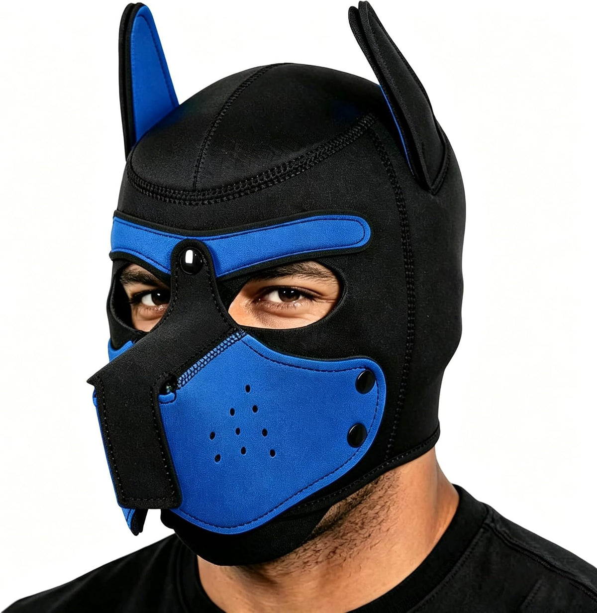 Pup Hood, Puppy Play Hood, Removable Dog Full Face Pup Mask (Blue)