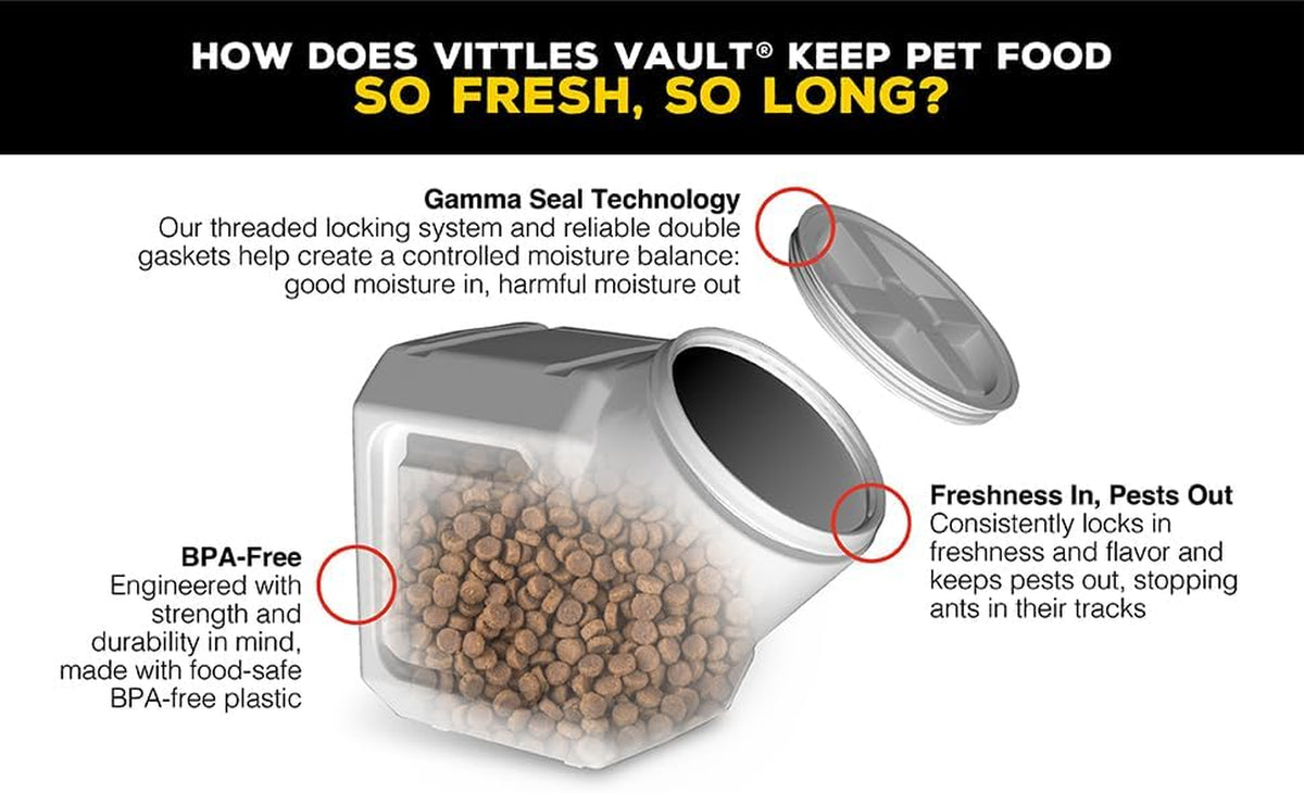 Vittles Vault Airtight Pet Food Storage Container + Scoop, Fits up to 50Lbs