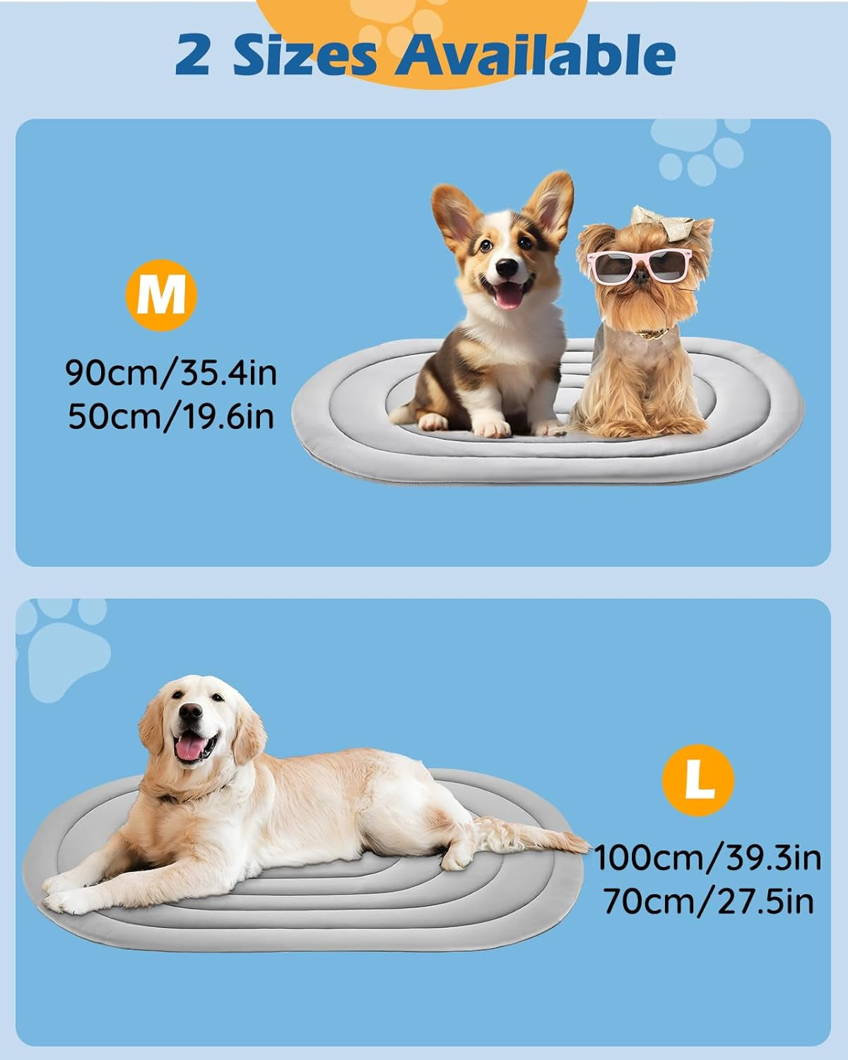 Papettly Pet Dog Cooling Mat 39“X27.5” Reversible Cooling Pad for Dogs and Cats, Comfort Ice Silk Cotton Summer Dog Bed Outdoor Indoor Washable, Ideal for Kennel Sofa Floor Car Seats