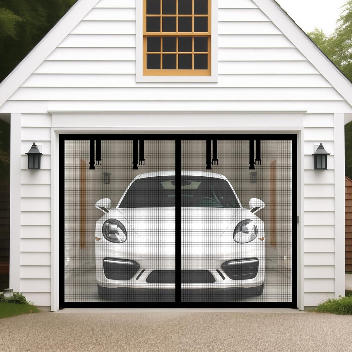 Magnetic Garage Door Screen for 1 Car 9X7 Ft Single Garage Door Mesh Screen Curtain Cover Kit with Hook and Loop, Black