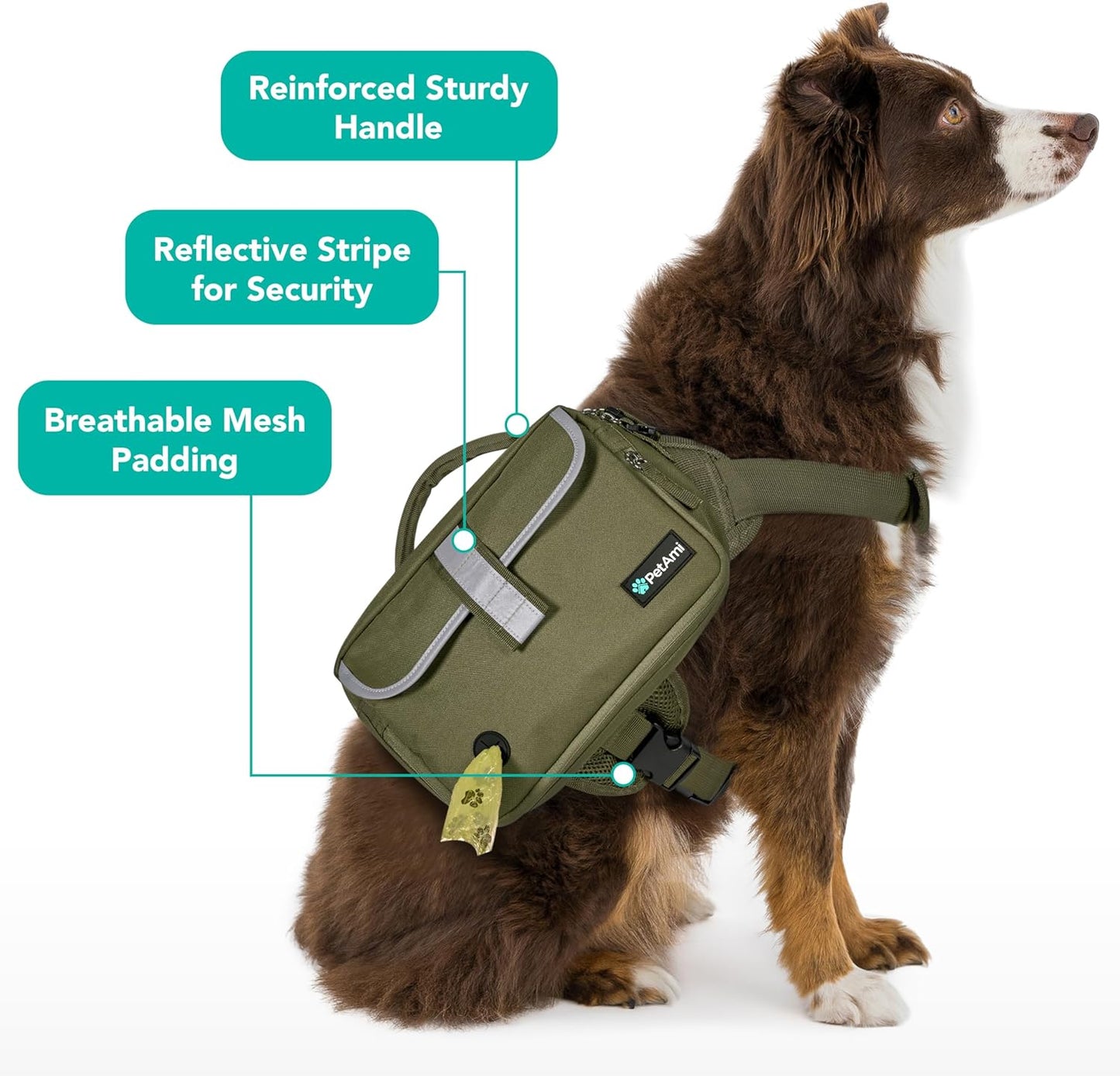 Petami Dog Backpack for Medium & Large Dogs, Saddle Bag for Dogs to Wear for Hiking, Pet Backpack Harness Dog Pack with Reflective Side Pockets for Walking Running.