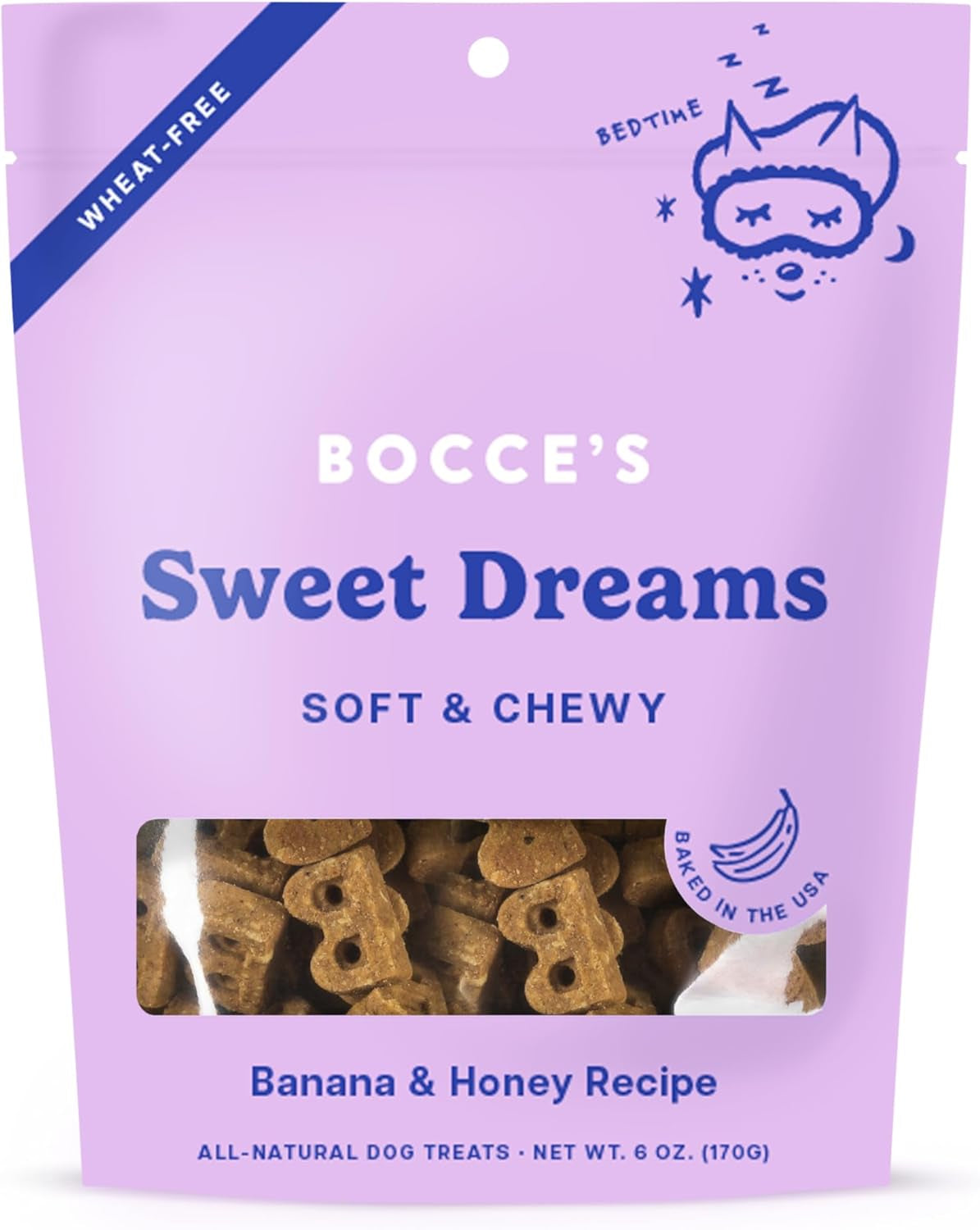 Bocce'S Bakery Dailies Sweet Dreams Dog Treats for Bedtime Support, Wheat-Free Dog Treats, Made with Real Ingredients, Baked in the USA, Natural Soft & Chewy, Banana & Honey, 6 Oz