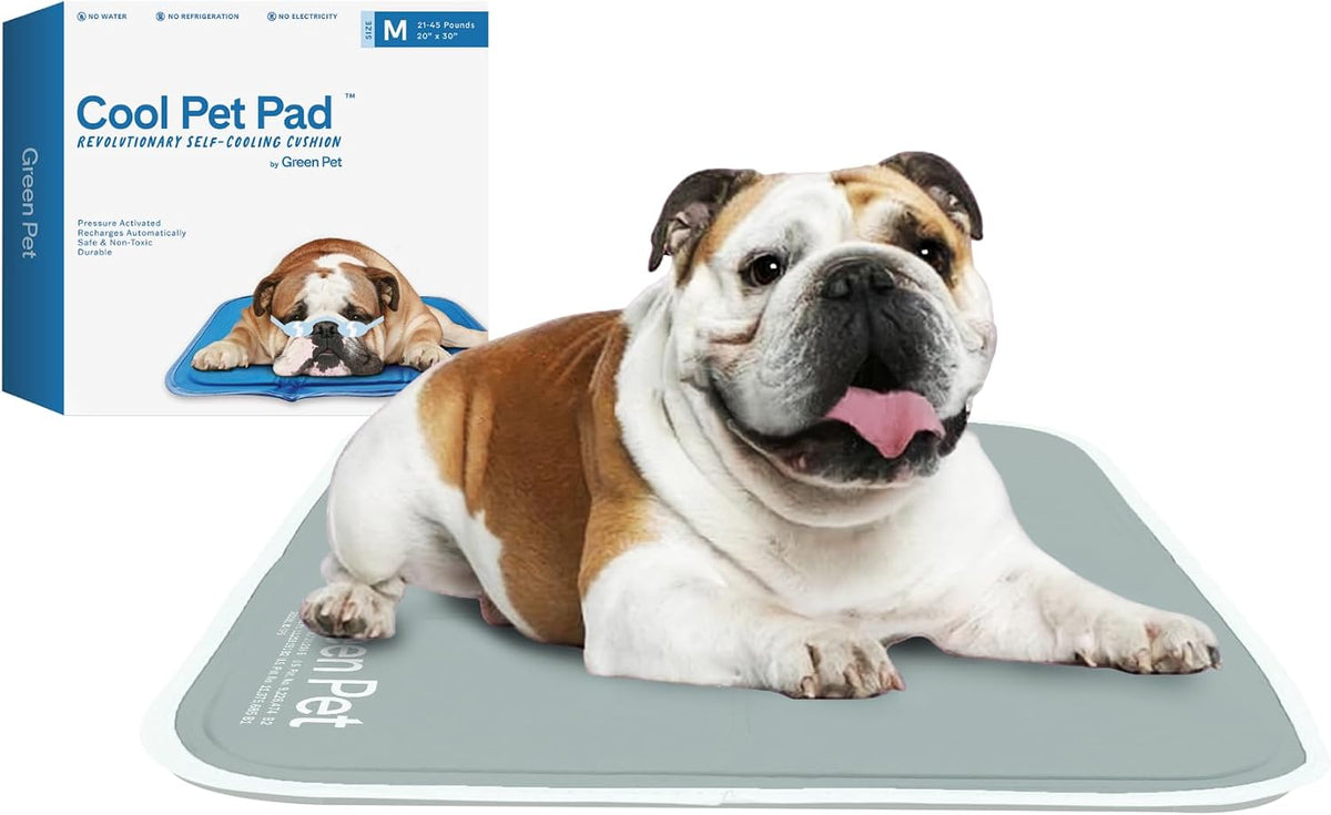 The Green Pet Shop Cool Pet Pad - Medium, Sage Grey - Self-Cooling, Pressure Activated Mat for Dogs & Cats from 21-45 Lbs - Non-Toxic Gel, No Water Needed