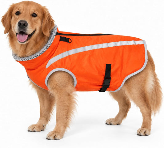 Reflective Orange Dog Hunting Vest, Warm Dog Winter Coat for Outdoor Use