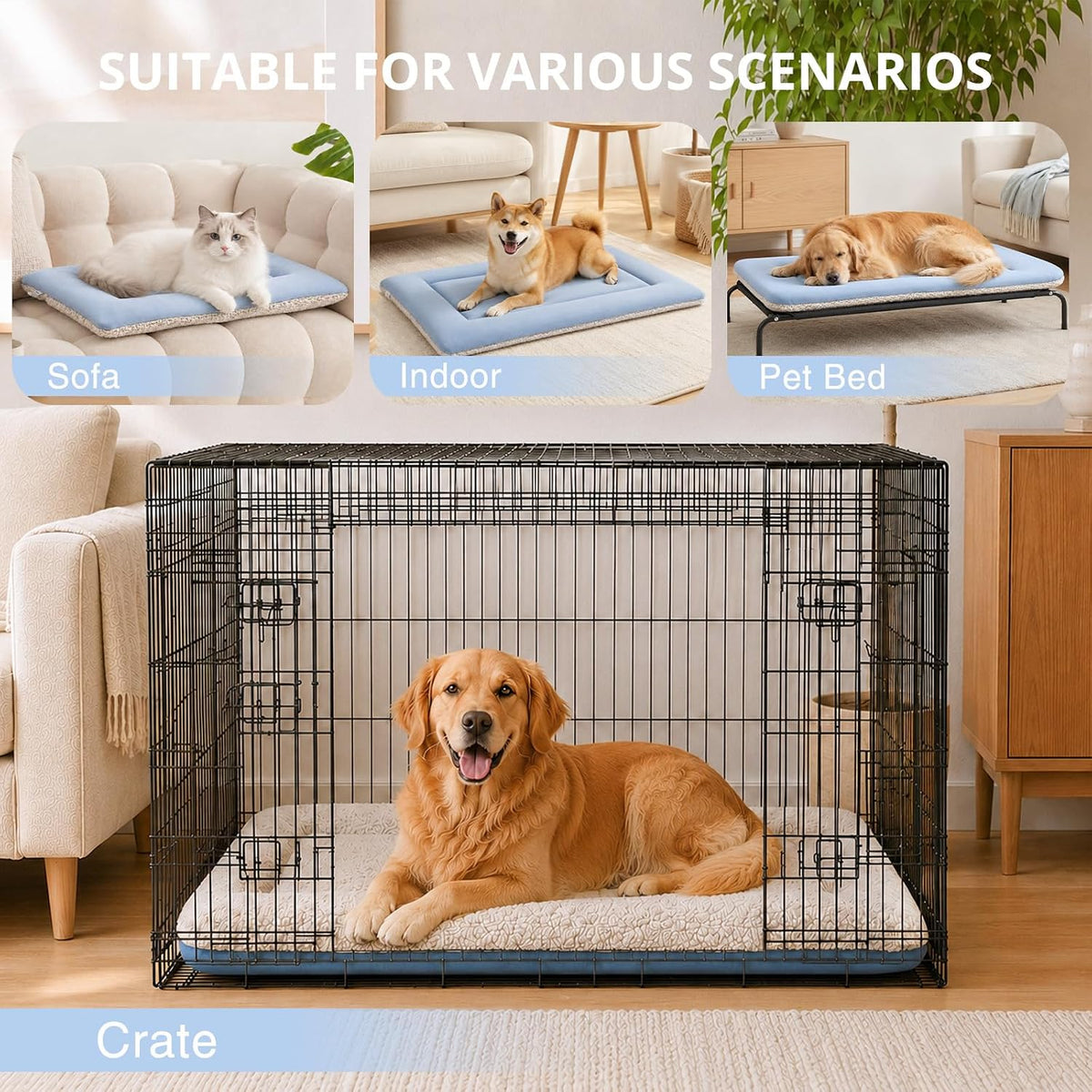Cooling Mat for Cats, Washable Pet Beds Crate Pad, 24"X 18" X 2" Thick & Durable Dog Cooling Mat, Reversible Warm & Cooling Cat Bed, Self Warming Cat Bed for Couch, Crate & Beds - S