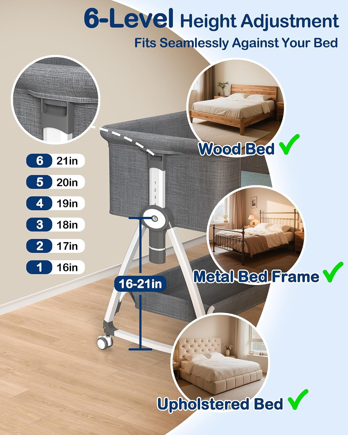 Bedside Dog Bed,6-Height Adjustable Pet Bassinet for Medium & Large Dogs