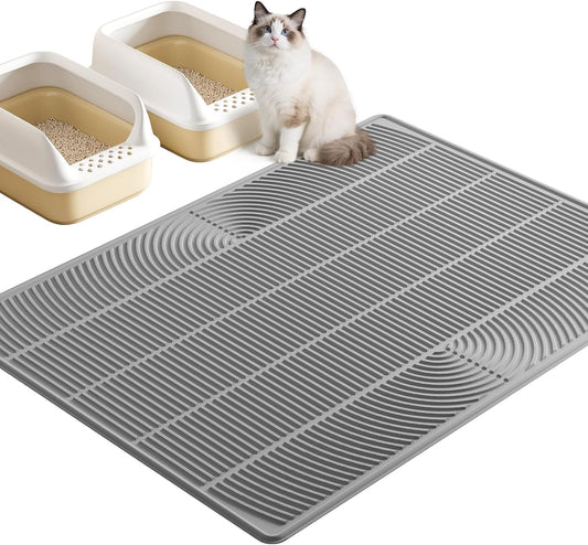 TRZZ XXL Cat Litter Mat, Large Silicone Waterproof Mat, Gray
