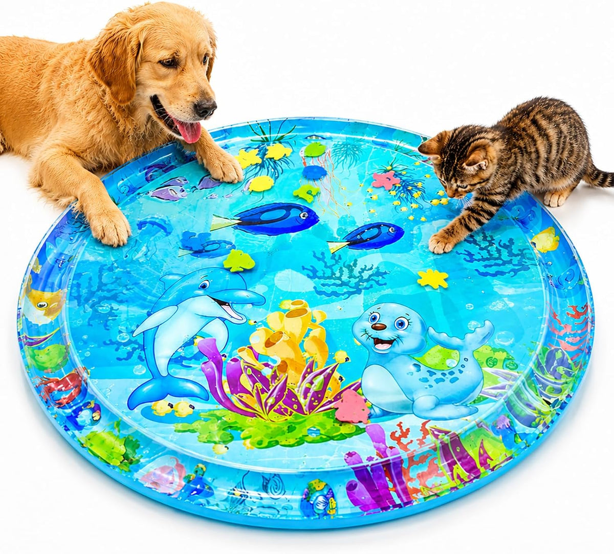 Cat Water Mat for Indoor Cats, Pet Water Sensory Play Mat for Cats & Dogs, Interactive Water Toy Mat with Durable PVC, Summer Activity Mat for Pets, Indoor Outdoor Use, 41.4 X 41.4 X 2.8 Inches