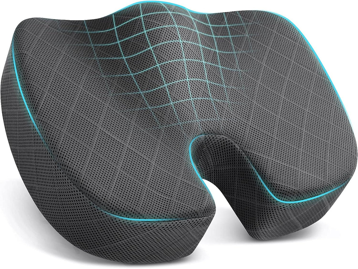 Tushguard Seat Cushion, Memory Foam Office Chair Cushion - Grey, Large