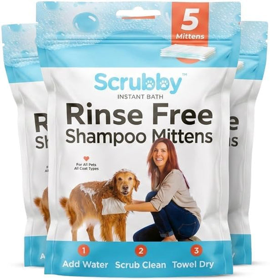 Scrubby Pet No Rinse Pet Wipes | Rinse Free Shampoo Mittens | Dogs & Cats | Bath Wipes - Bathing & Washing Pets, Hypoallergenic | No Rinse Wash Mitt | Grooming, Lather Wipe Dry - Pack of 15