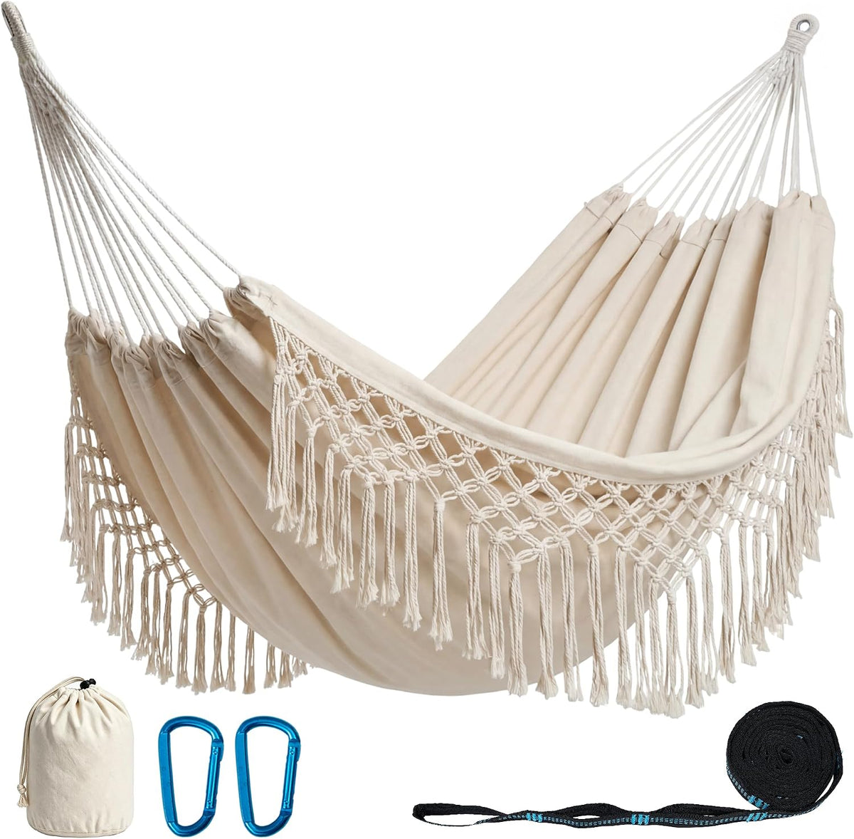 PNAEUT Handmade Tassel Hammock for Outside, 2 Person Tree Hammock for Stand