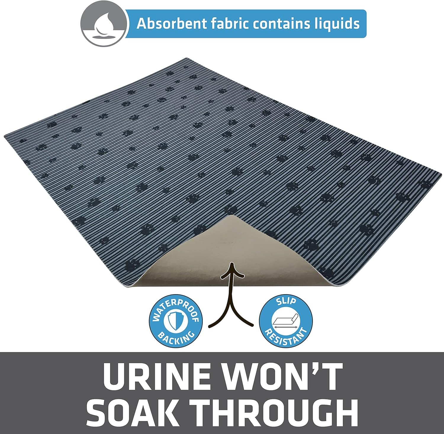Drymate Cat Litter Box Mat, Litter Trapping Mat, Waterproof, Urine-Proof, Absorbent, Machine Washable, Soft on Paws, Contains Mess, Protects Floors, Kitten Supplies, Gray, 20X28