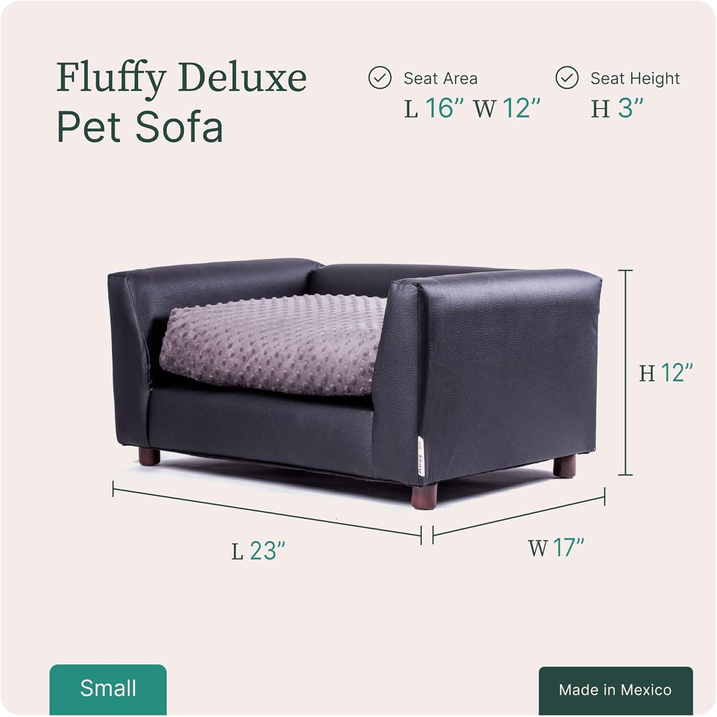 Keet Fluffy Deluxe Pet Bed, Sofa Charcoal, Small