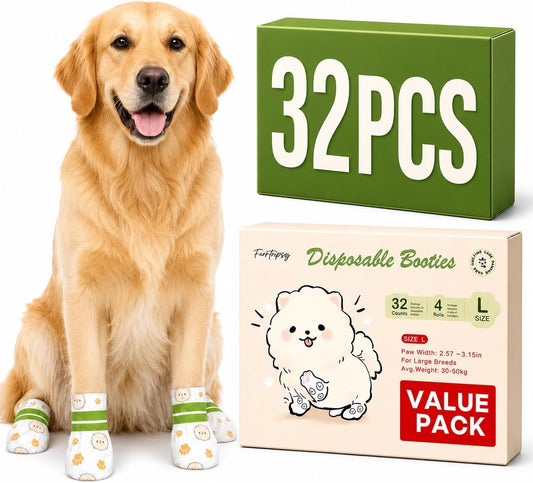 Disposable Dog Booties, Paw Protectors Waterproof, 32PCS, L